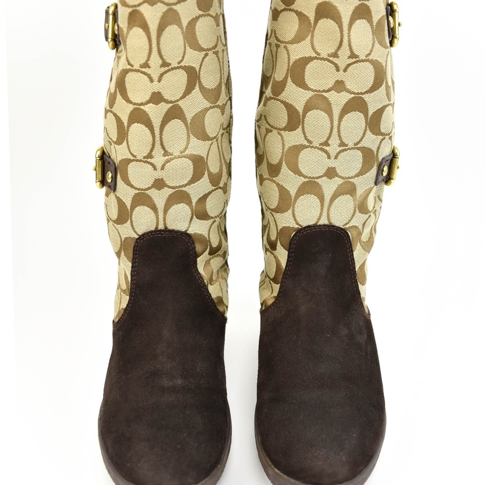 COACH: Tinah Brown Leather & C logo mid-calf boots - Picture 2 of 8